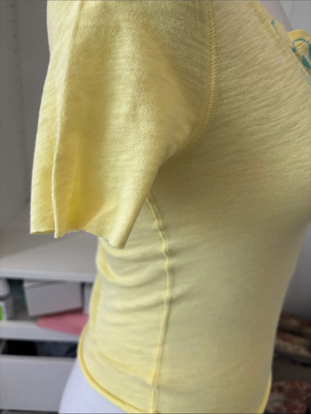 American Eagle Outfitters Yellow Scoop Henley with Teal Graphic - Picture 4 of 5